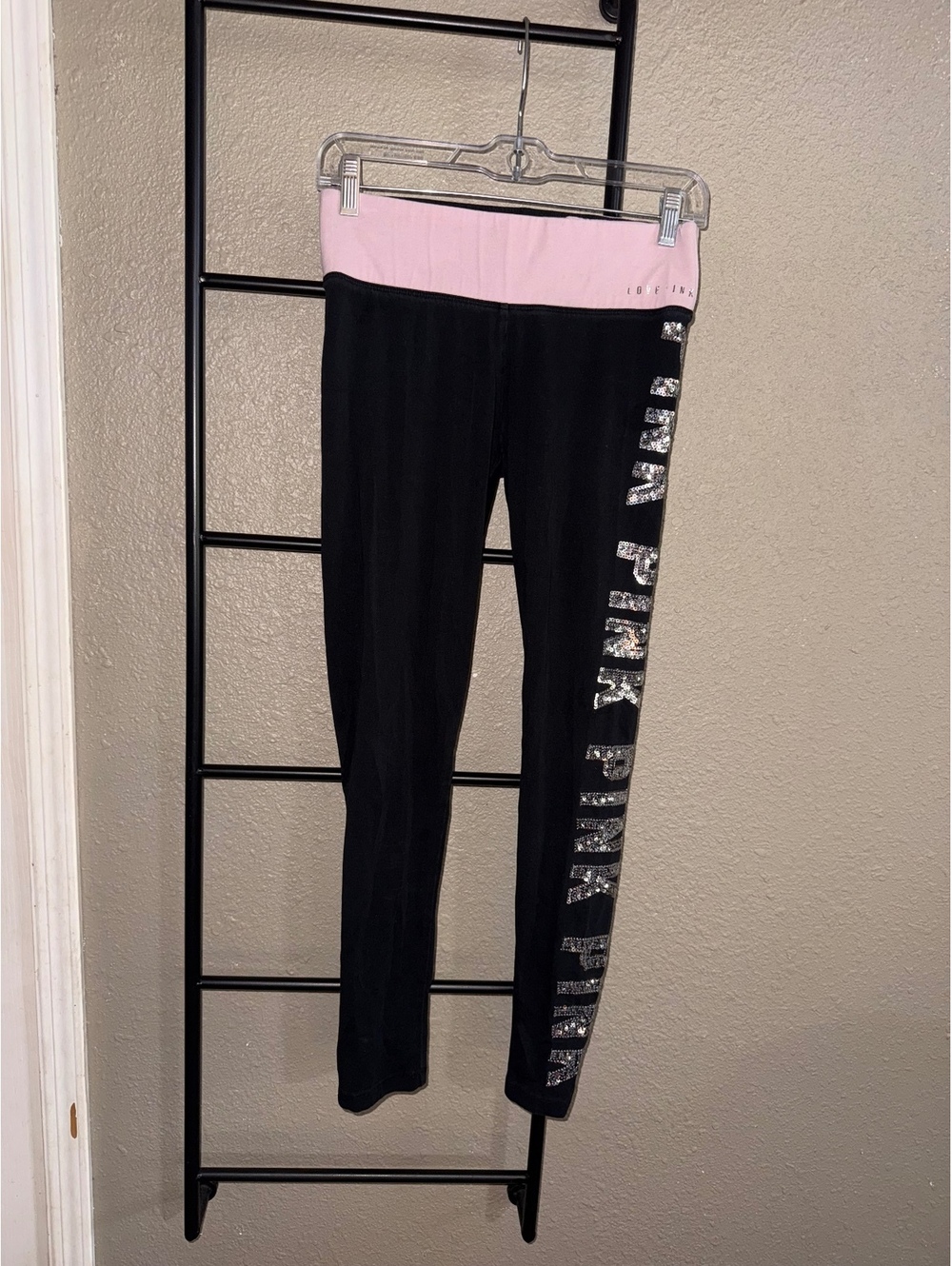Victoria’s Secret PINK Yoga Leggings Black Bling Logo Women’s Small